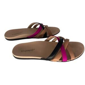 Vionic Womens Dava Leather Orthotic Slide Sandals Sz 8